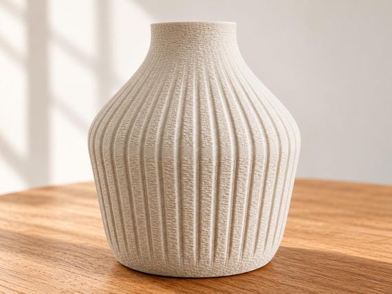 Coastal Cove Ribbed Vase for Dried Flowers | Sand Beige | Hamptons Home Decor | Australian Made