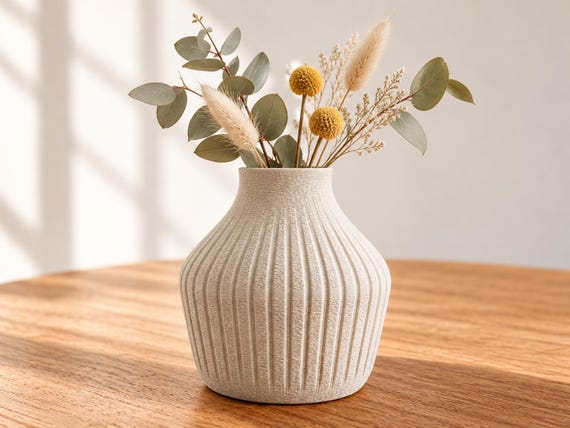 Coastal Cove Ribbed Vase for Dried Flowers | Sand Beige | Hamptons Home Decor | Australian Made